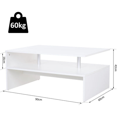 2 Tier Modern Coffee Table with Open Shelf, White Homcom