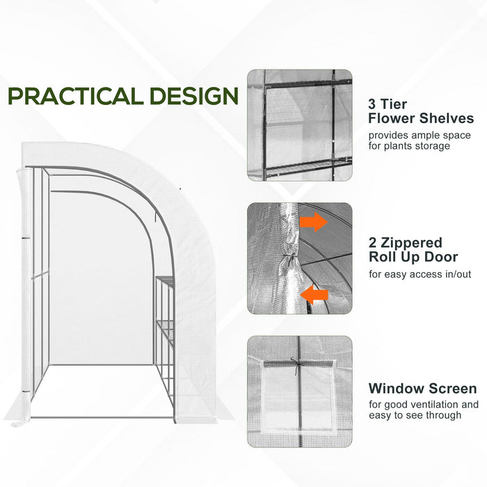 Lean to Greenhouse, 2 Tiers, Walk-In, 300 x 150 x 215cm