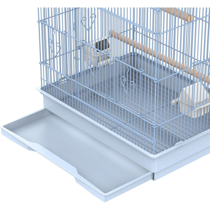 Large Metal Bird Cage With Breeding Stand, Wheels, Blue