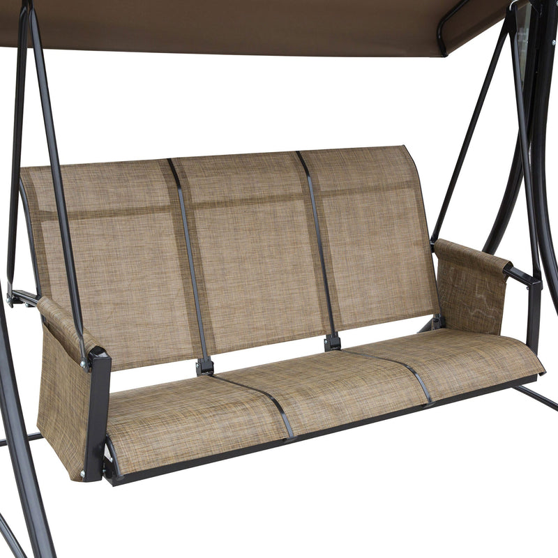 3 Person Garden Swing Chair With Side Pockets, Canopy Outsunny