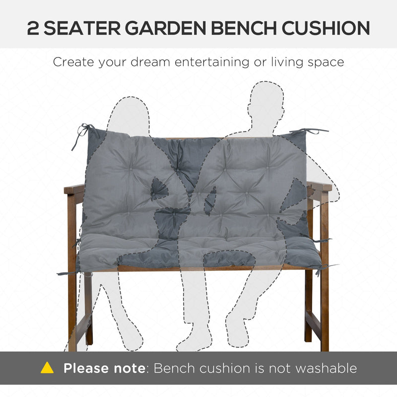 Grey 2 Seater Garden Bench Cushion with Ties - 98x100 cm
