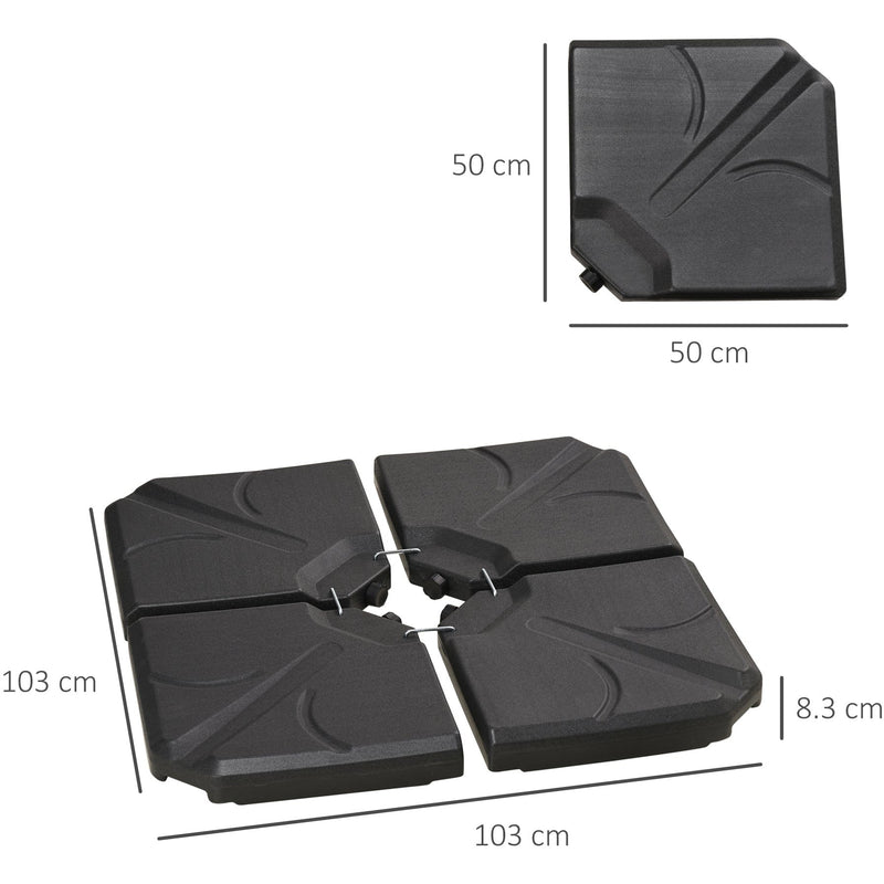 Set of 4 Cantilever Parasol Base Weights — Water or Sand Fill, HDPE, Black Outsunny