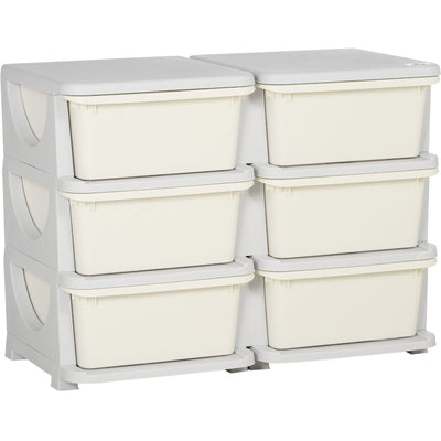 ZONEKIZ Cream 3-Tier Kids Toy Storage with 6 Drawers AOSOM