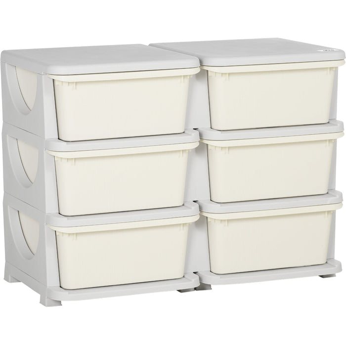 ZONEKIZ Cream 3-Tier Kids Toy Storage with 6 Drawers