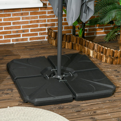 Set of 4 Cantilever Parasol Base Weights — Water or Sand Fill, HDPE, Black Outsunny