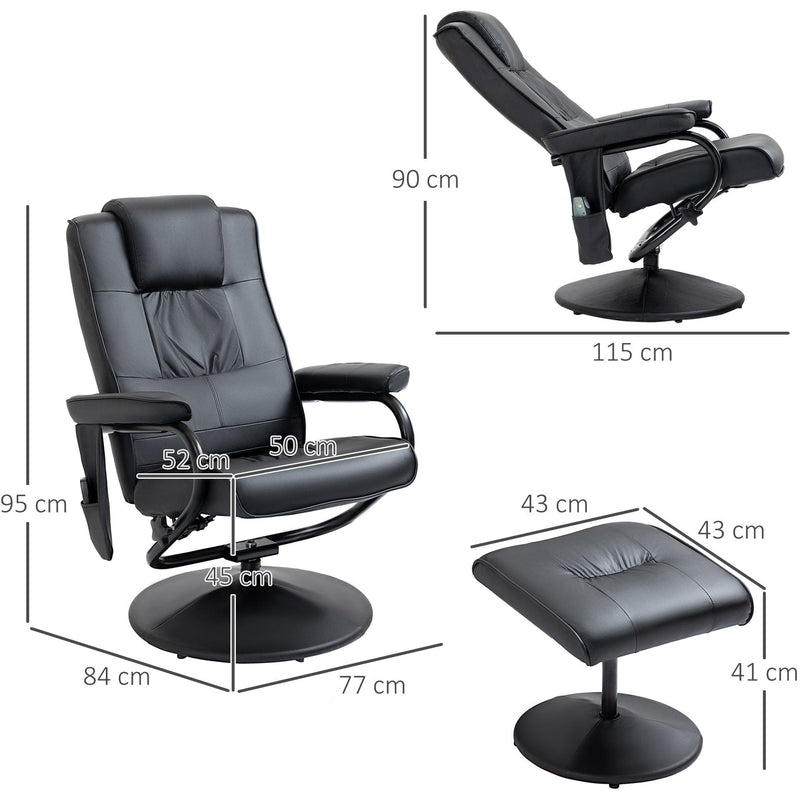 Black Manual Reclining Massage Sofa Chair & Ottoman Set