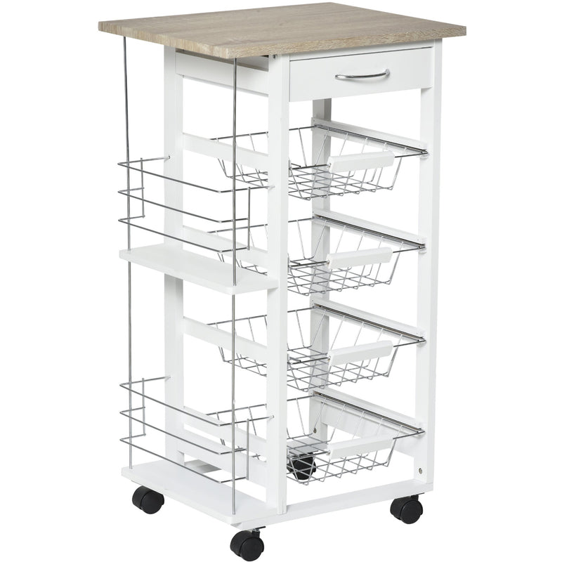 Kitchen Island on Wheels, 4 Baskets, 2 Racks