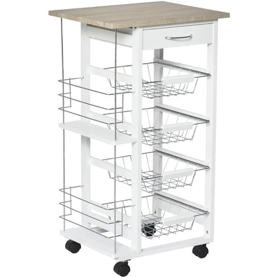 Kitchen Island on Wheels, 4 Baskets, 2 Racks Homcom