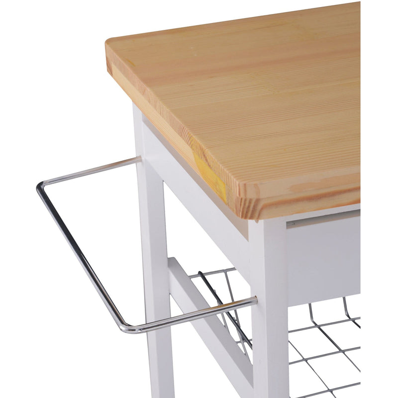 Kitchen Island With Wine Rack, White With Pine Top