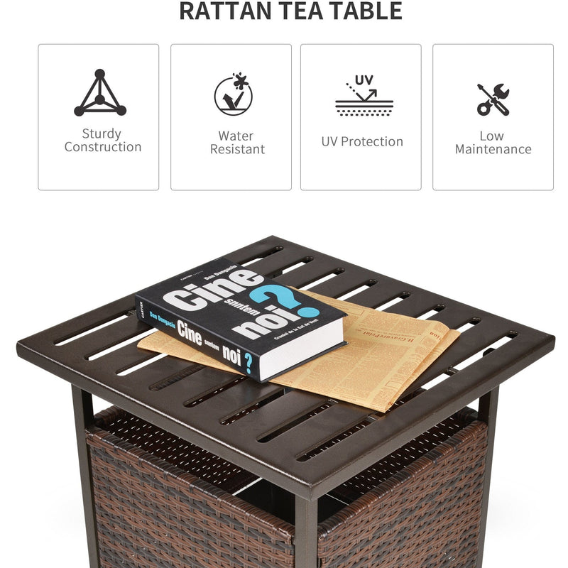 Rattan Patio Coffee Table With Umbrella Hole, Brown