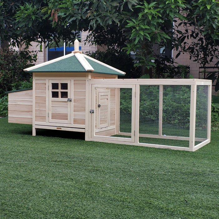 Chicken House With Run, Nesting Box, 196x76x97cm