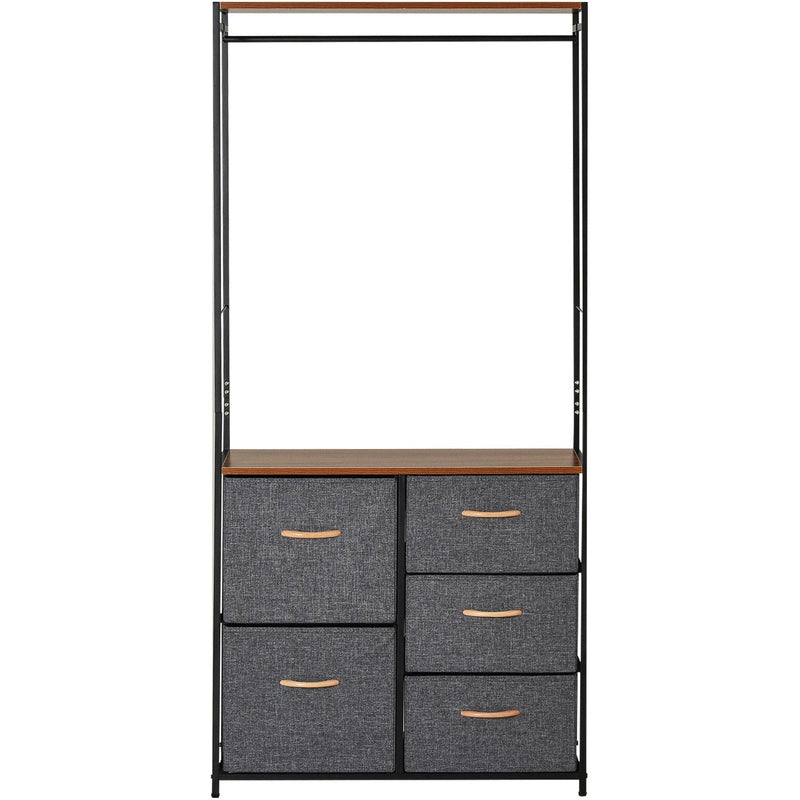 Steel Frame Chest of Drawers with Coat Rack, Black Brown