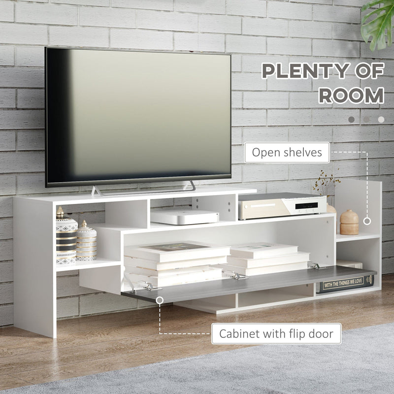 White & Grey TV Cabinet with Wall Shelf and Storage