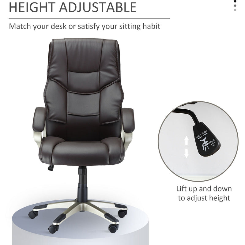 Brown High-Back Home Office Chair with Adjustable Height