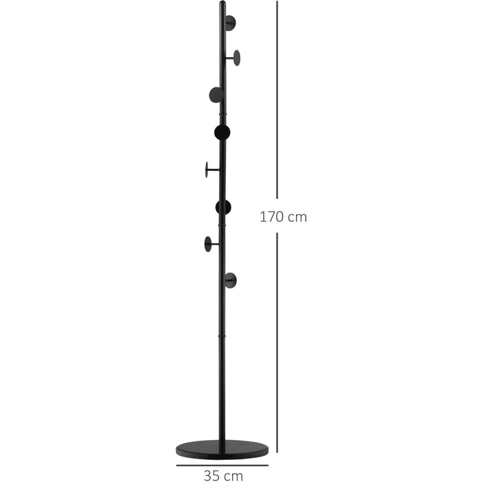 Free Standing Coat Rack, 8 Round Disc Hooks, Marble Base