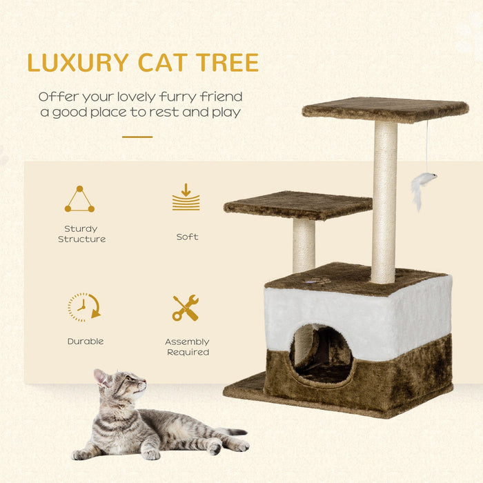 Cat Tree Tower w/ Condo Perch, Mouse Toy, 45x33x70 cm, Brown