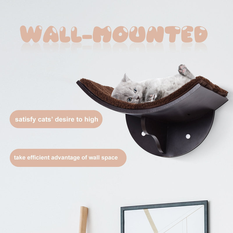 Brown Wall-Mounted Cat Shelf Bed w/ Fleece Cushion