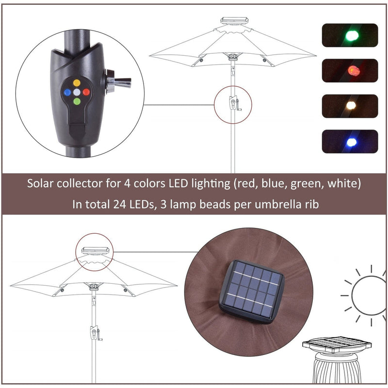 2.7m Garden Umbrella With Lights, Tilt, Crank