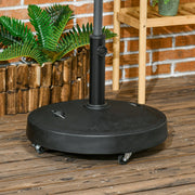 Outsunny Resin Garden Parasol Base with Wheels and Retractable Handles, Round Outdoor Market Umbrella Stand Weight for Poles of Φ38 - Φ48mm, Black Outsunny