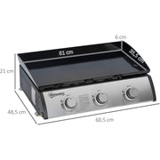 Outsunny Gas Plancha Grill with 3 Stainless Steel Burner, 9kW, Portable Tabletop Gas BBQ w/Non-Stick Griddle for Camping Picnic Garden Party Festival Outsunny