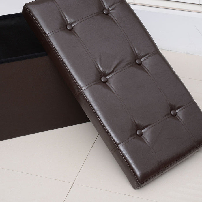 Faux Leather Storage Ottoman With Button Tufted Lid