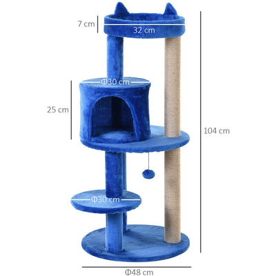 3-Tier Cat Activity Tree, Scratching Posts, Ear Perch, Toys Pawhut