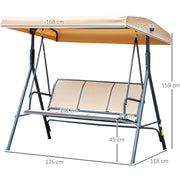 Beige 3 Seater Swing Chair With Adjustable Canopy, Black Outsunny