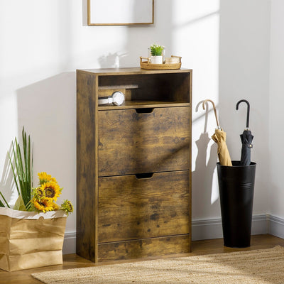 Narrow Shoe Cabinet For Hallway, Rustic Brown Homcom