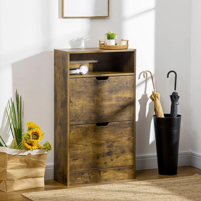 Narrow Shoe Cabinet For Hallway, Rustic Brown
