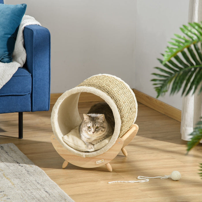 Indoor Cat House, Sisal Wrapped, Soft Cushion, Khaki