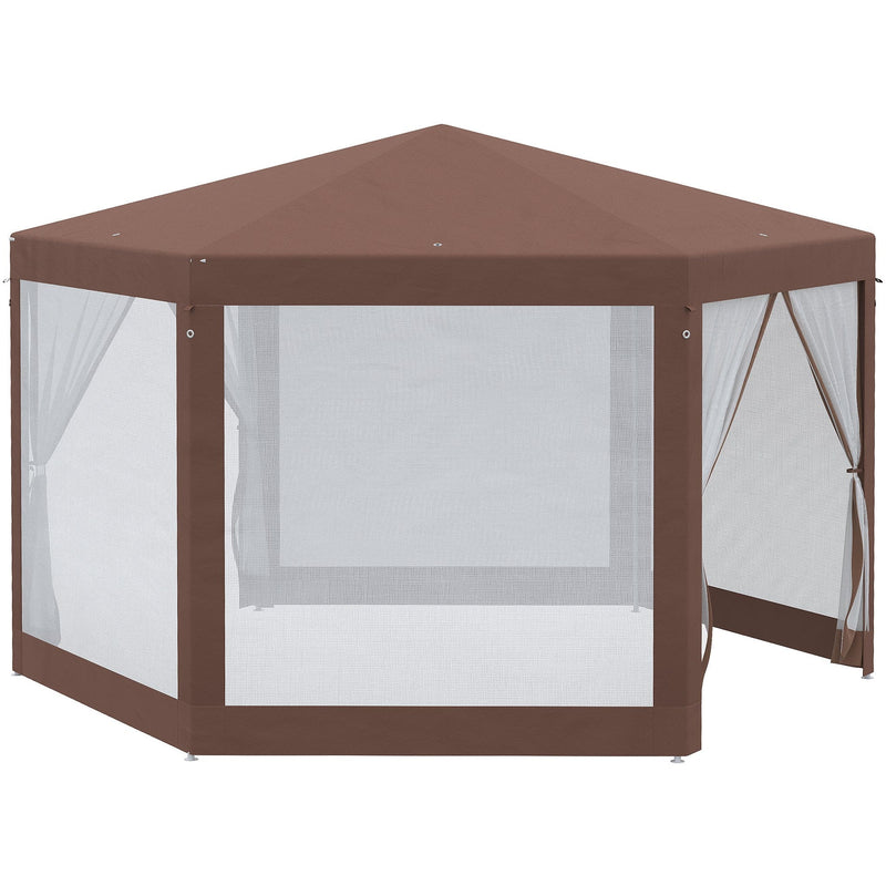 Brown Hexagonal Gazebo with Mosquito Netting