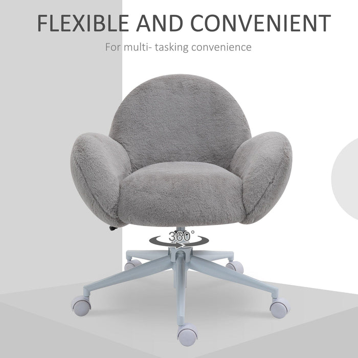 Grey Fluffy Wheelie Office Chair with Armrests