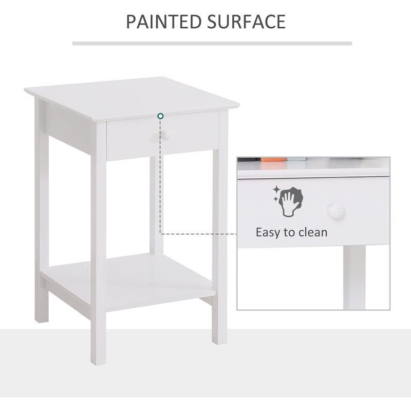 Elegant Bedside Table With Drawer, White