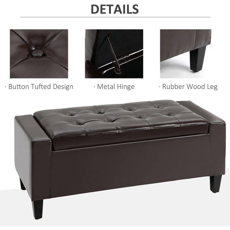 Brown Leather Storage Ottoman, 92x40x40 cm