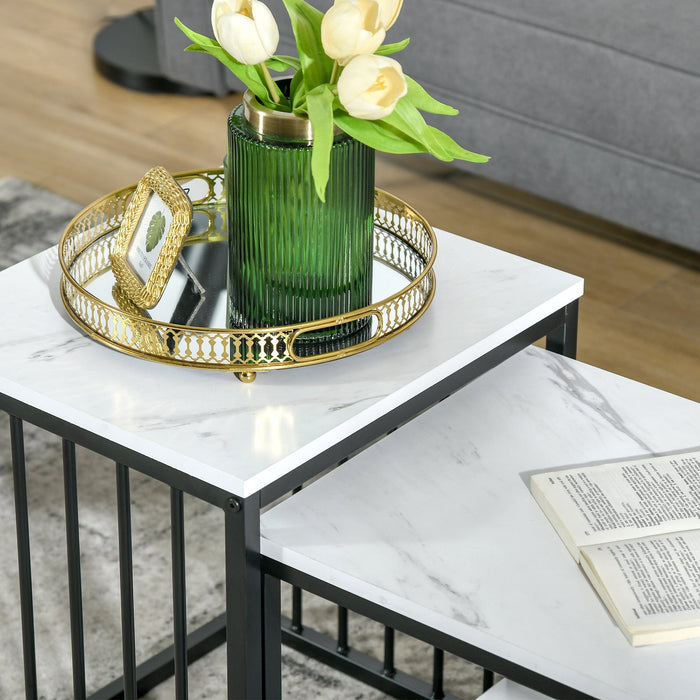 2 Piece Marble Effect Modern Coffee Table Set
