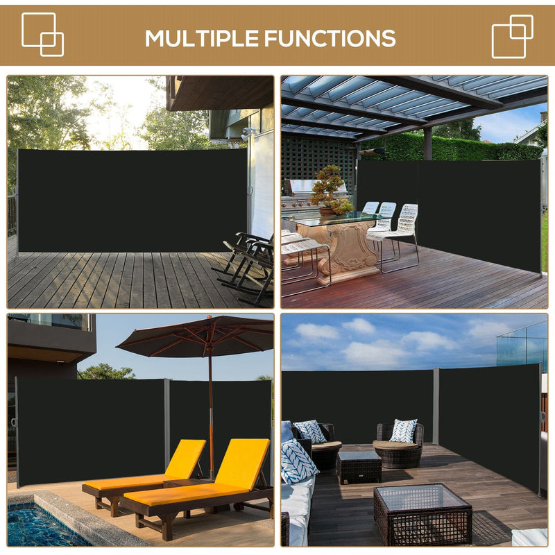 Outsunny 3 x 2m Retractable Sun Side Awning Screen Fence Patio Garden Wall Balcony Screening Panel Outdoor Blind Privacy Divider, Black Outsunny