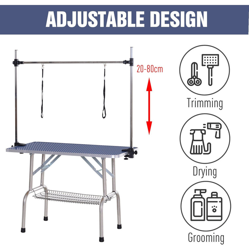Adjustable Dog Grooming Table with Safety Slings, 107cm