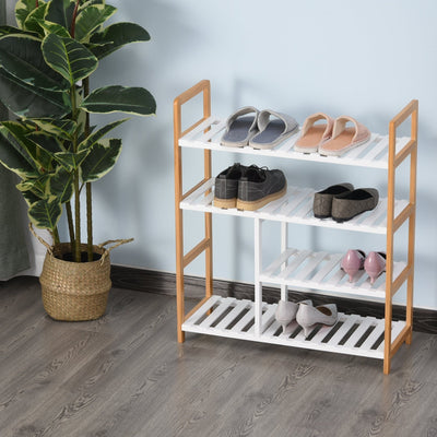 4 Tier Wooden Shoe Rack For Hallway Homcom