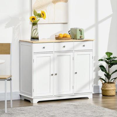 Kitchen Sideboard Cabinet, Rubberwood Top, Cabinets, Drawers Homcom