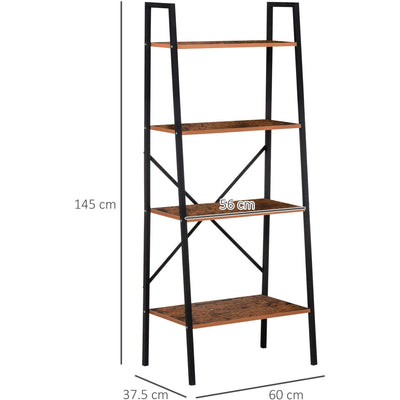 Vintage Ladder Shelf, 4-Tier Wood Bookcase, Plant Display Homcom