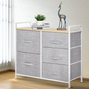 HOMCOM 5 Drawer Linen Basket Storage Unit Home Organisation w/ Shelf Handles Metal Frame Adjustable Feet Hallway Home Dresser Grey Homcom