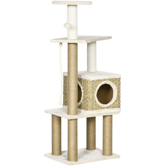 Beige Cat Tower: Activity Centre & Jute Scratching Post