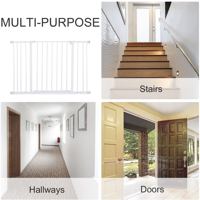 Pressure Fit Pet Safety Gate, Metal Fence, 72-107cm, White