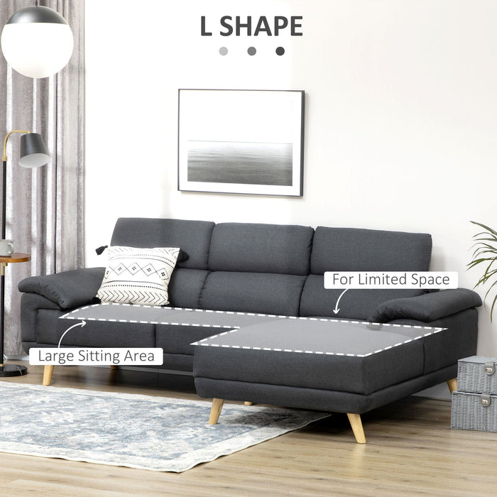 Dark Grey Fabric L Shaped 3-Seater Sofa