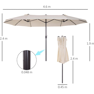 4.6m Double Sided Parasol, No Base, Beige Outsunny
