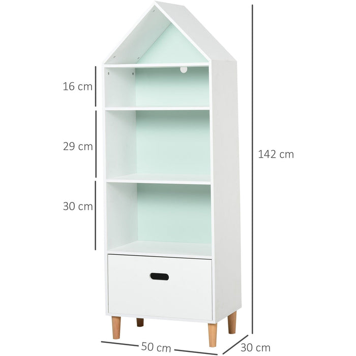 Childrens Bookcase With Storage, 50 x 30 x 142cm, White/Blue