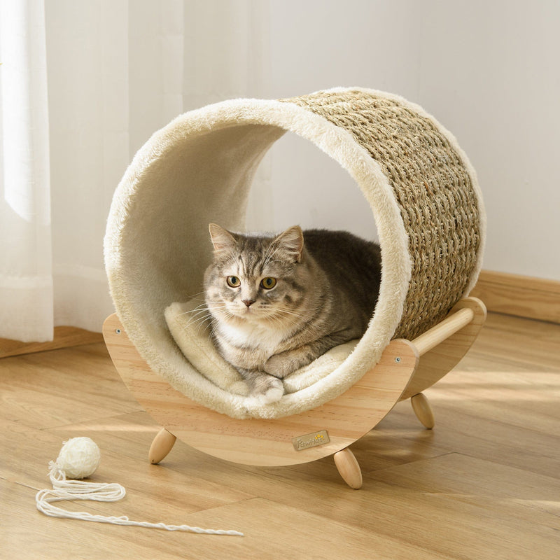 Indoor Cat House, Sisal Wrapped, Soft Cushion, Khaki