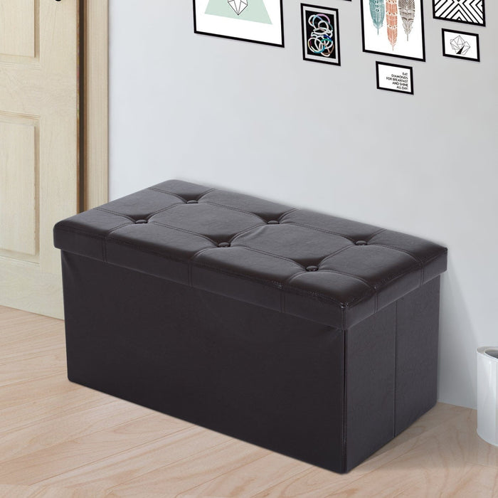 Faux Leather Storage Ottoman With Button Tufted Lid