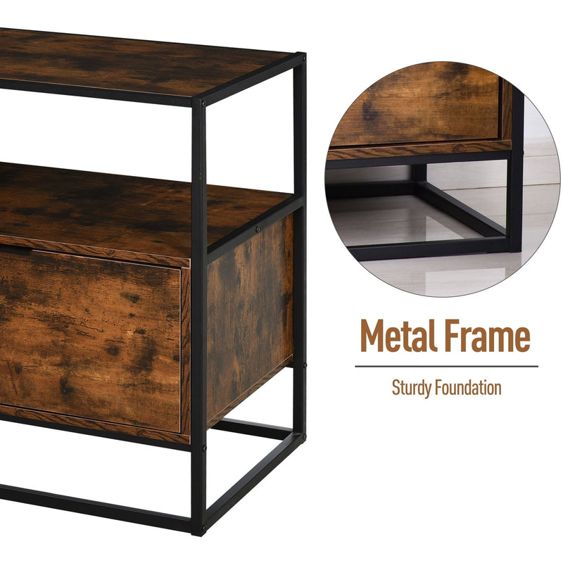 Industrial Style Side Table with Drawer, Shelf, Steel Frame Homcom