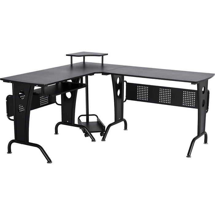 Corner Gaming Desk with Keyboard Tray, CPU Rack, Black